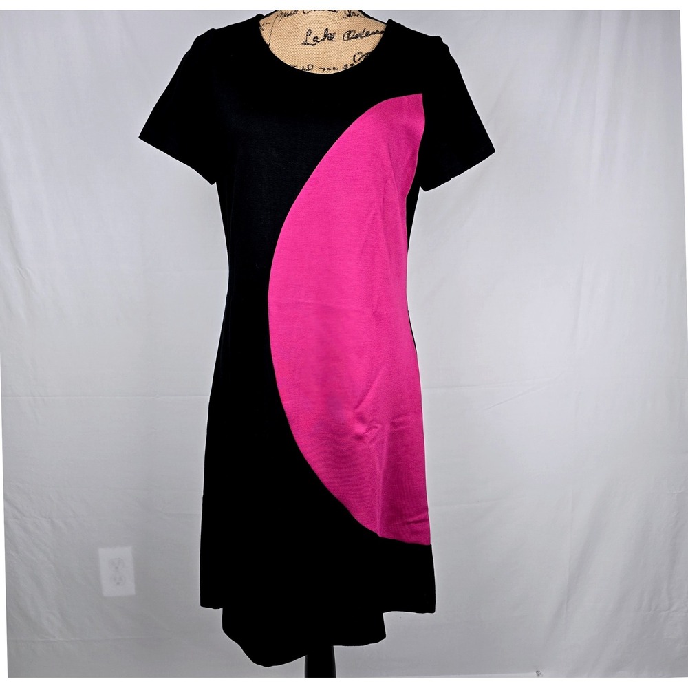 Style & Co Dress Size 8 Black‎ Pink Color Block Stretch Short Sleeve Casual